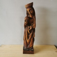 Ancienne Statue De La Vierge En Bois Sculptée / La Vierge Au Globe