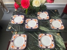 Lot de 6 assiettes à dessert carrées Porcelaine anglaise Woods Burslem England