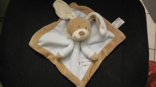 Doudou plat lapin bleu beige - doudou,