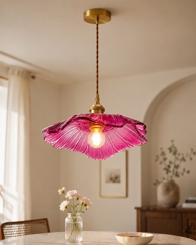 Suspension rose verre - rose,