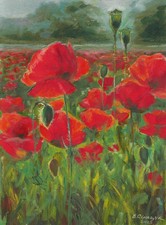 coquelicots en fleur, tableau original 30 x 40 cm oeuvre peinture huile