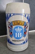 Vintage: Belle grosse chope bière grès 1L HB Hofbrau Munchen très rare décor C27