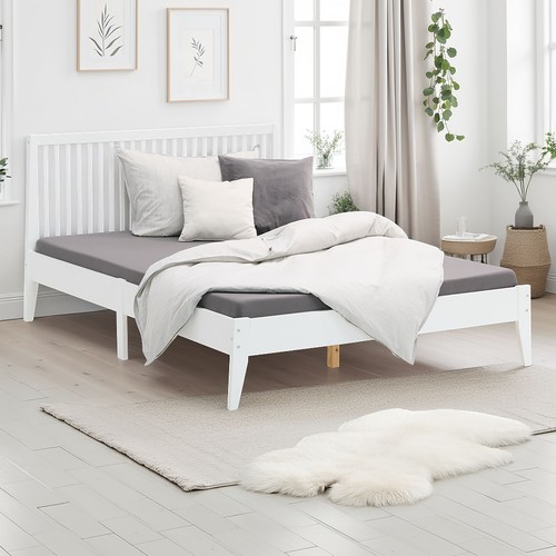 Lit double 140x200 bois - , blanc