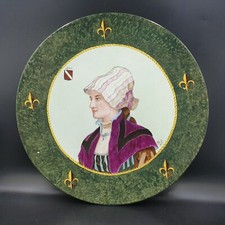 Superbe Plat faïence peinte Portrait signé Blason Maison Galard de Bearn XIXe