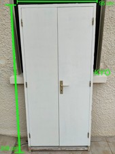 Bloc-porte 2 vantaux battants de placard double intérieur avec cadre, Bois blanc