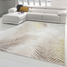 Tapis Design couloir salon chambre à coucher Branches de Palmier crème gris or