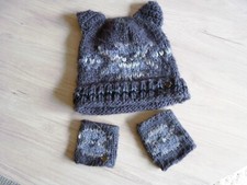 Bonnet + Mitaines Fille 4 ans IKKS chat Taille 52 accessoire hiver TBE