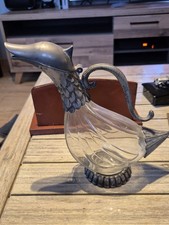 ANCIENNE CARAFE EN FORME DE CANARD. VERRE ET ETAIN