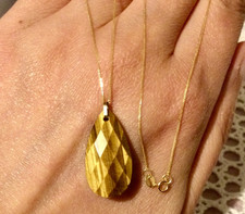 Or 18K Collier Chaine +Grand Pendentif Oeil de Tigre, Or Jaune 18 Carats 18K 750