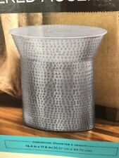 Antique Look Antq Silver Finish Hammered Indoor Metal Accent Stool 14.4"X17.6"
