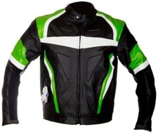 Veste En Cuir Moto Motocycliste Verte Kawasaki Avec Protections
