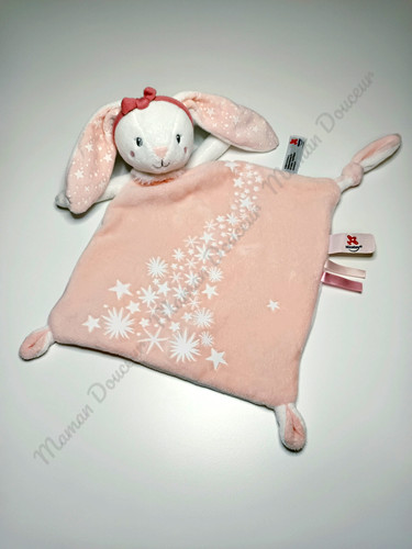Doudou plat lapin rose - rose, pâle
