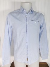 CHEMISE  coton assez épais bleu  IZAC XS 37/38 revers coudière à fleurs