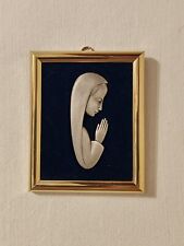 Cadre De Prières Vierge Marie En Étain Sur Feutrine Bleu Encadrement Doré