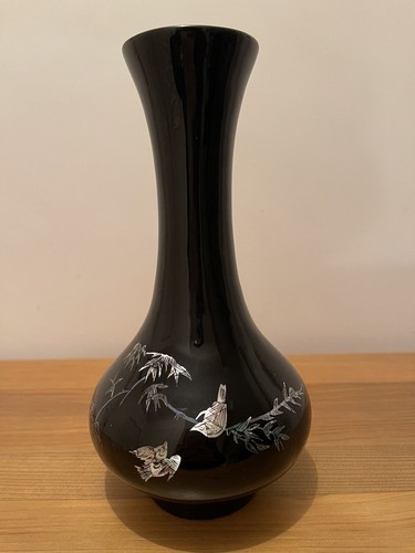 Vase bois laqué noir - bois, avec
