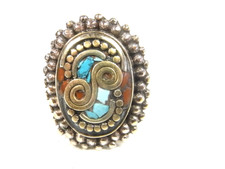 ?? BAGUE PIERRE TURQUOISE ETHNIQUE BERBERE ART ORIENTALE BIRMANIE