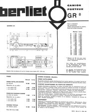 BERLIET / GR 8 / CAMION PORTEUR / FICHE TECHNIQUE de 1968