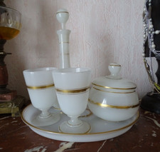 SERVICE de NUIT OPALINE de CRISTAL CHARLES X ,PLATEAU CARAFE VERRES BONBONNIERE