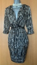 Karen Millen UK 8 Robe Style Occasion À Imprimé Géométrique Marron À Manches 3/4