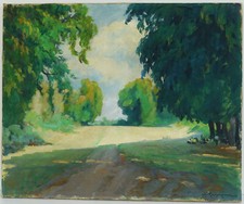 René AUBERT (1894-1977)  Marcheurs au Repos - Huile sur Toile (73x60)