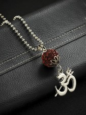 Pendentif Om Rudraksh En Or Blanc 14K Avec Chaîne De 24" Pour Homme 1PC