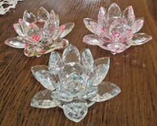 Ensemble vintage 3 fleurs lotus Cristal Swarovski à Facettes diamètre 8,5 cm