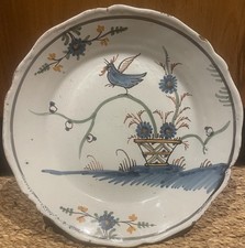 Assiette Faïence La Rochelle 18eme Décor Oiseau Sur Branche Nevers Quimper XVIII