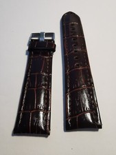 BRACELET CUIR-22X20-VEAU FACON CROCO MARRON TITAN SURPIQUE-NOS-AVEC BOUCLE ACIER