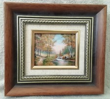 Tableau Émaux De Limoges Sur Cuivre Rivière Bois Forêt Signé P. Rathonie 