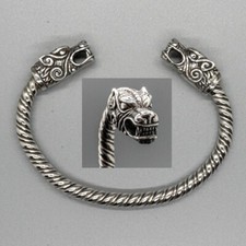 Celtique Tête de Loup 925 Argent Torque Bracelet Biker Viking Oath Bague Mjolnir