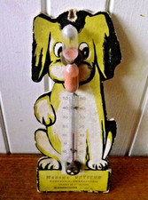 Ancien thermomètre et sablier publicitaire chien en carton Boucherie Blendecques