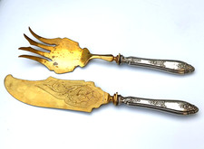Service à Poisson Ancien Argent et Lame Dorée Art Nouveau Collection Rare