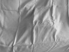 Linge Ancien Nappe De Table De Ferme en Damassé Damier Monogrammes MB