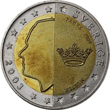 Suède, Carl XVI Gustaf, 2 euros, Fantasy Euro, 2003, bi-métallique, UNZ