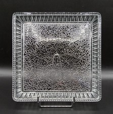 Plateau carré en verre moulé à décor floral signé Val Saint Lambert Art Déco