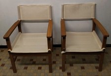 Paire De Fauteuils Casablanca En Bois Et Toile Plastifiée  ( Réf : Hang  )