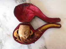 PIPE ANCIENNE EN ÉCUME DE MER ÉPOQUE XIXème SERRE D'AIGLE AVEC SON ÉCRIN 