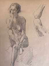 Dessin au Crayon Étude De Nu Féminin Femme Nue Modèle D’atelier Art Deco 1920