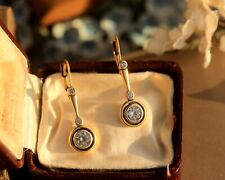 Boucles d'oreilles Dormeuses Doré Antique Art Deco Rond CZ Blanc Fin SC1