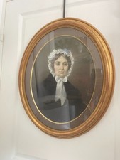 Ancien Tableau Dessin Pastel Cadre Doré Portrait Femme 1867 XIXème 19ème