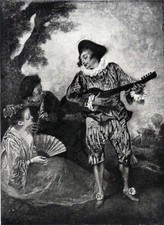 Le MUSICIEN LORGNEUR (Par WATTEAU) - Gravure du 19e siècle Grand Format