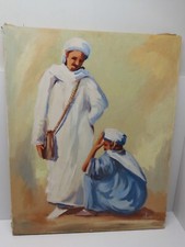 *GRAND TABLEAU ORIENTALISTE Signé M BARKI A  2 HOMMES ORIENTAUX de GRENIER  D