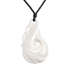 81stgeneration Collier Pendentif en Os Sculpté Vagues Hei Matau Queue de Baleine