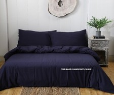 3 PC Set Fermeture Housse de Couette 100% Doux Riche Délavé Coton Bleu Couleur