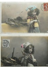 2 Belles CPA carte postale ancienne portrait d'un petit garçon pêcheur 