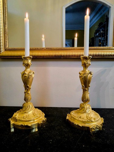 Paire flambeaux bronzes - de, en