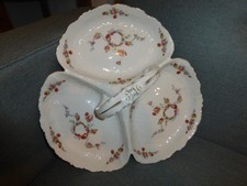 ANCIEN SERVITEUR PLAT MENDIANT PORCELAINE L 32 CM 3 COMPARTIMENTS