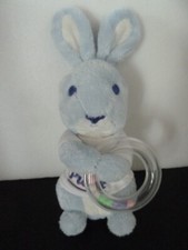 M6. DOUDOU PELUCHE PICOT LAPIN bleu blanc anneau à billes ETAT NEUF *