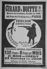 PUBLICITÉ PRESSE 1913 FUSIL GIRARD & BOITTE EXELSIOR PERCUSSION CENTRALE CHASSE
