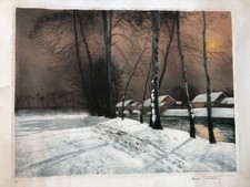 Eau-Forte / Etching originale signée HENRI JOURDAIN Litho ca. 1920 Cachet à Sec